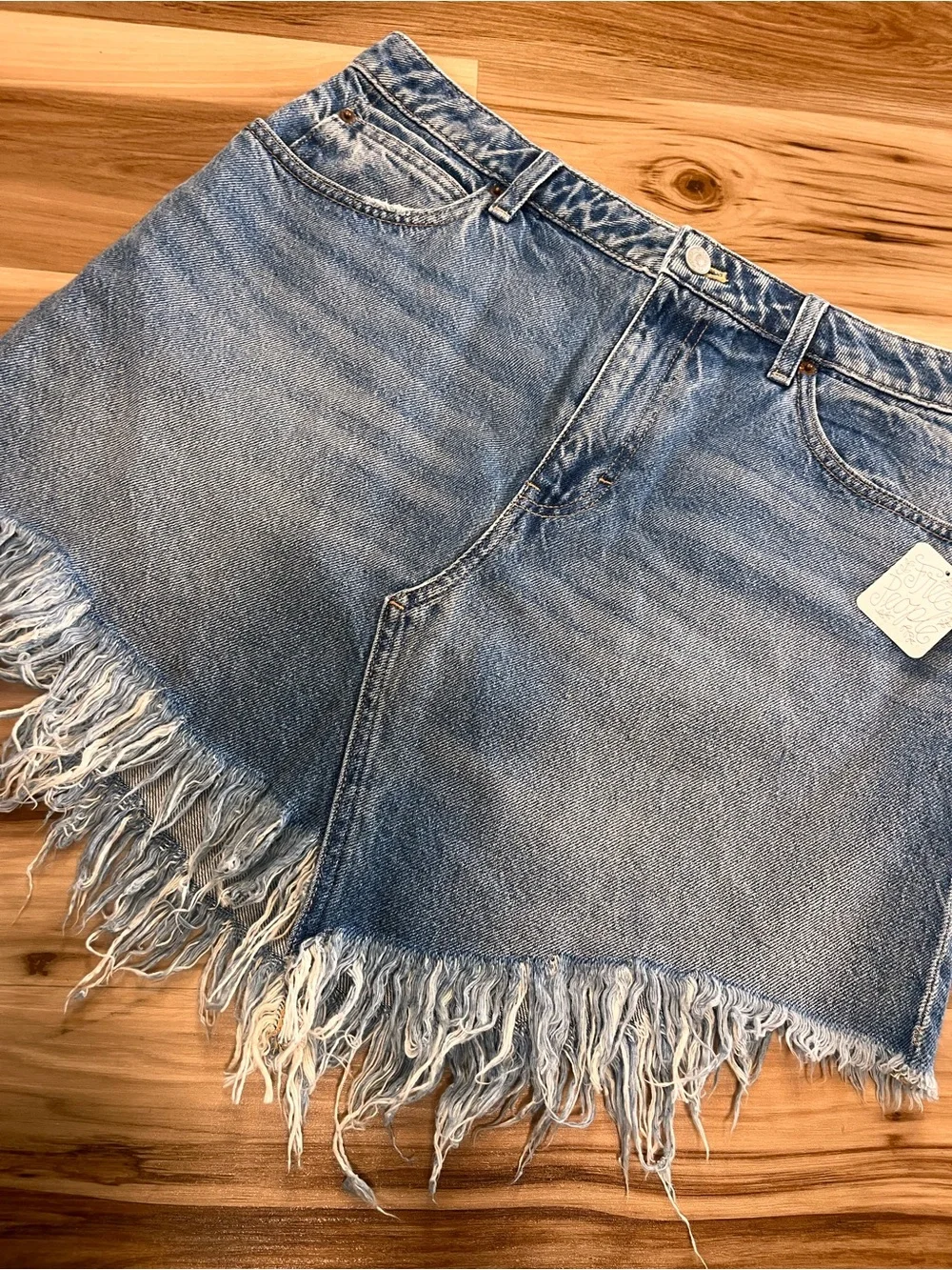 NWT We The Free People Bailey Denim Mini Skirt Size 31 Fringe Boho Festival NEW